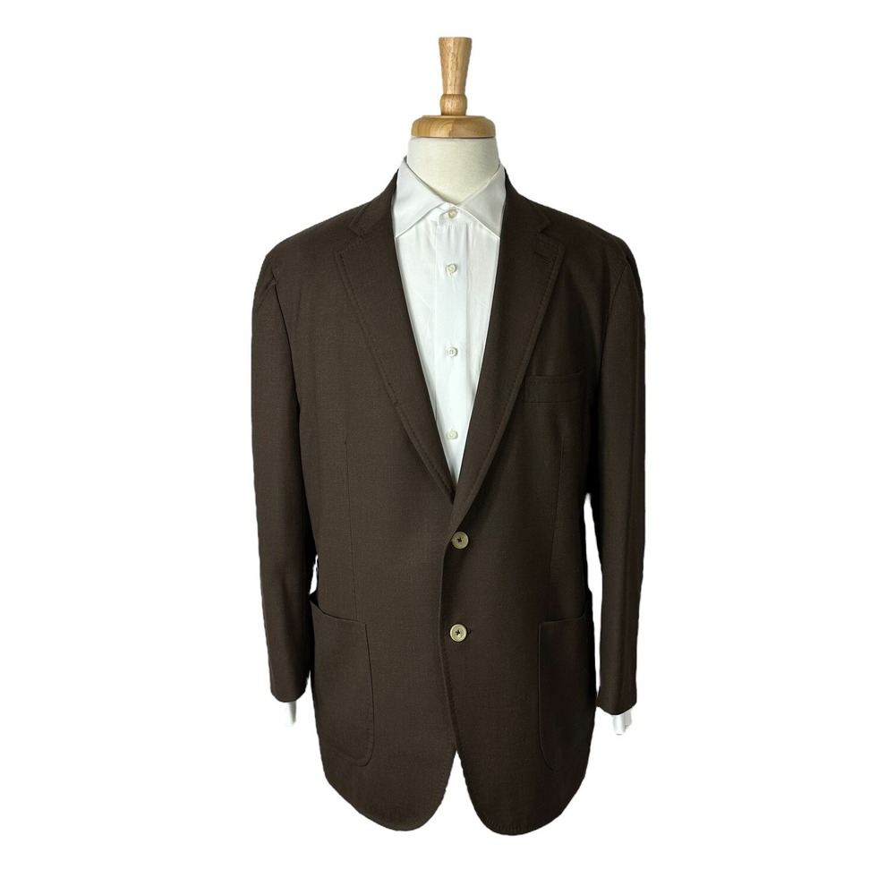 Isaia Napoli Natural Black Sheep Wool Suede Elbow Patch Blazer Brown 46R